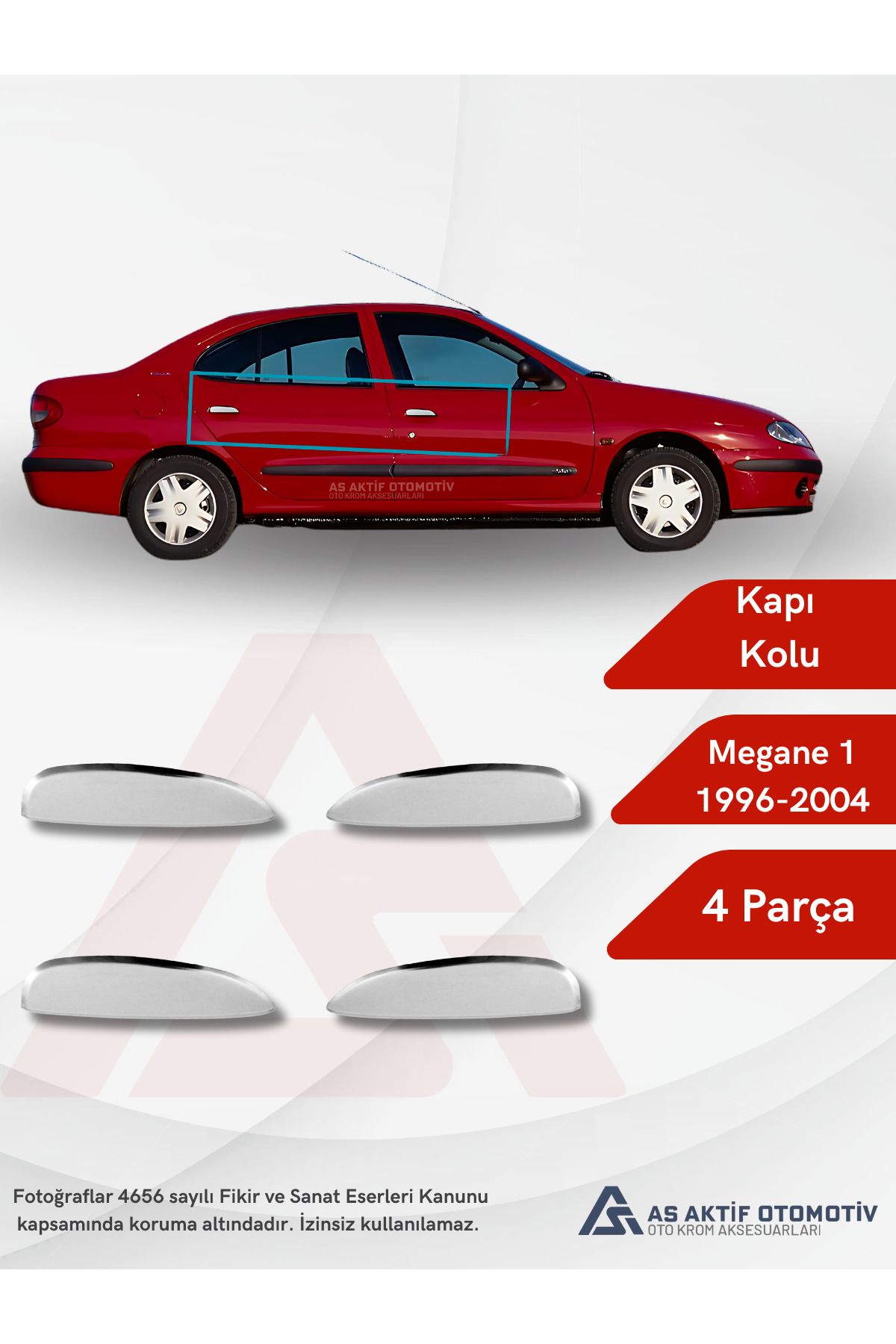 Renault Megane 1 HB 5D/SD/SW Kapı Kolu 4 Parça 1996-2004 Krom Paslanmaz Çelik