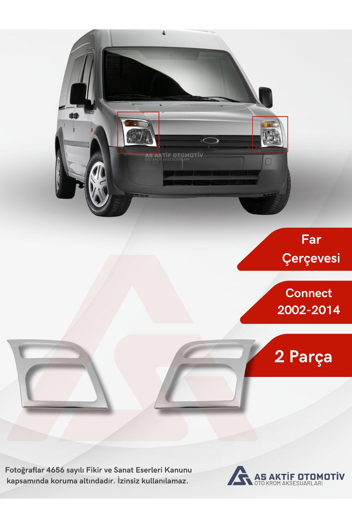 Connect Panel Van/Lav Far Çerçevesi 2 Parça 2002-2014 Krom Paslanmaz Çelik