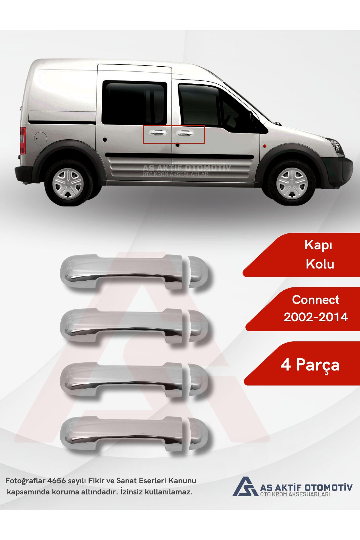 Connect Panel Van/Lav Kapı Kolu 4 Parça 2002-2014 Krom Paslanmaz Çelik