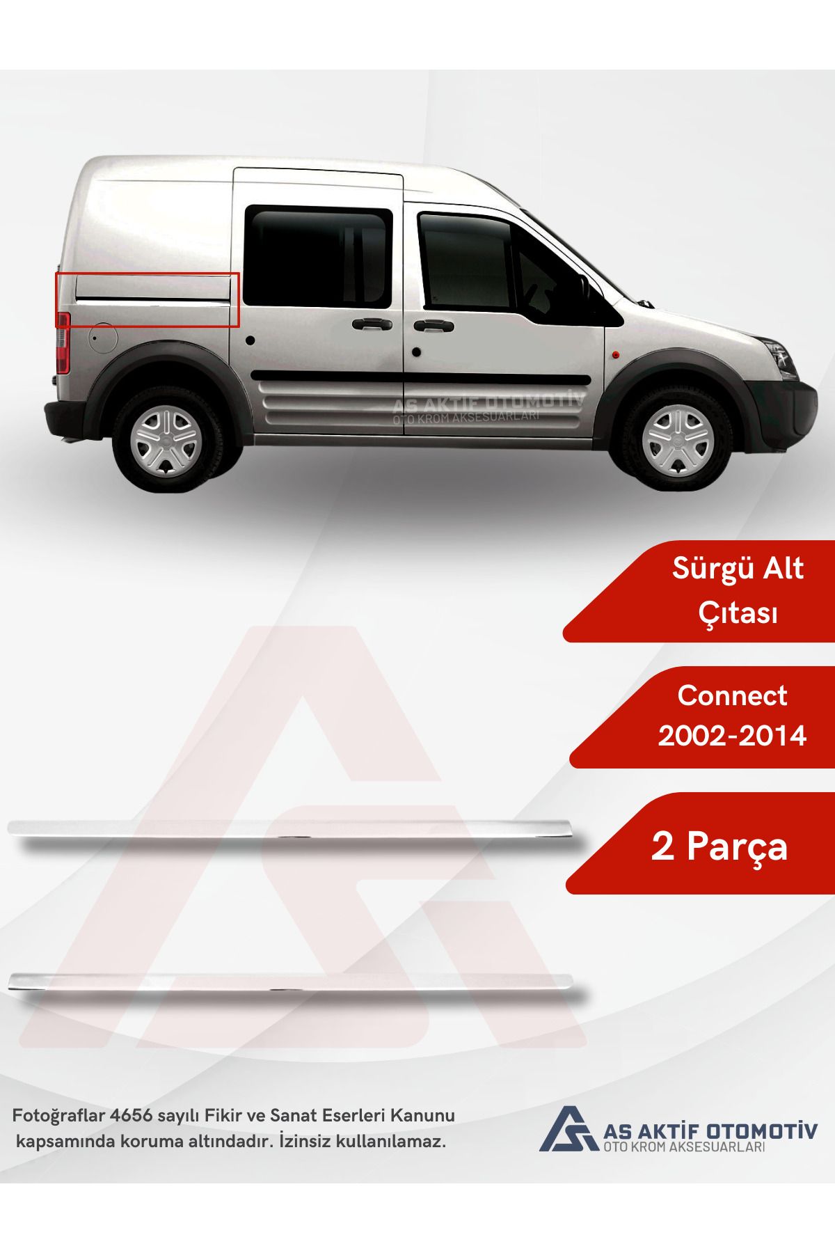 Connect Panel Van/Lav Sürgü Çıtası - Alt Kısım 2 Parça 2002-2014 Krom Paslanmaz Çelik