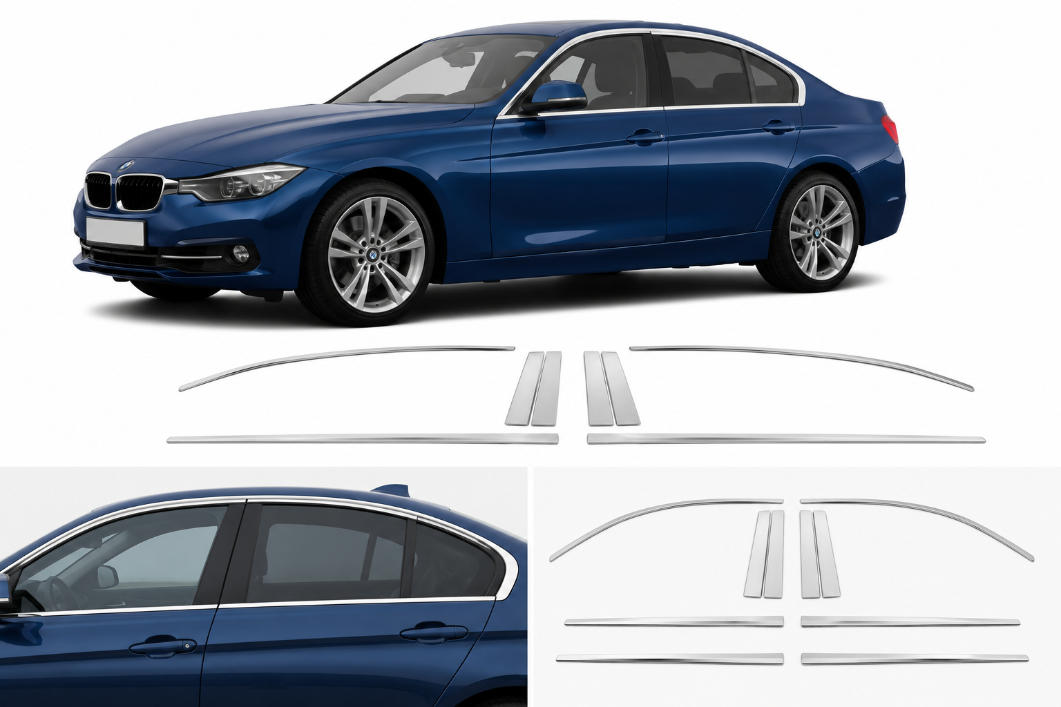 BMW 3 Series F30 Cam Çerçevesi 8 Kapı Paslanmaz Çelik Sedan 2012 ve sonrası 2019
